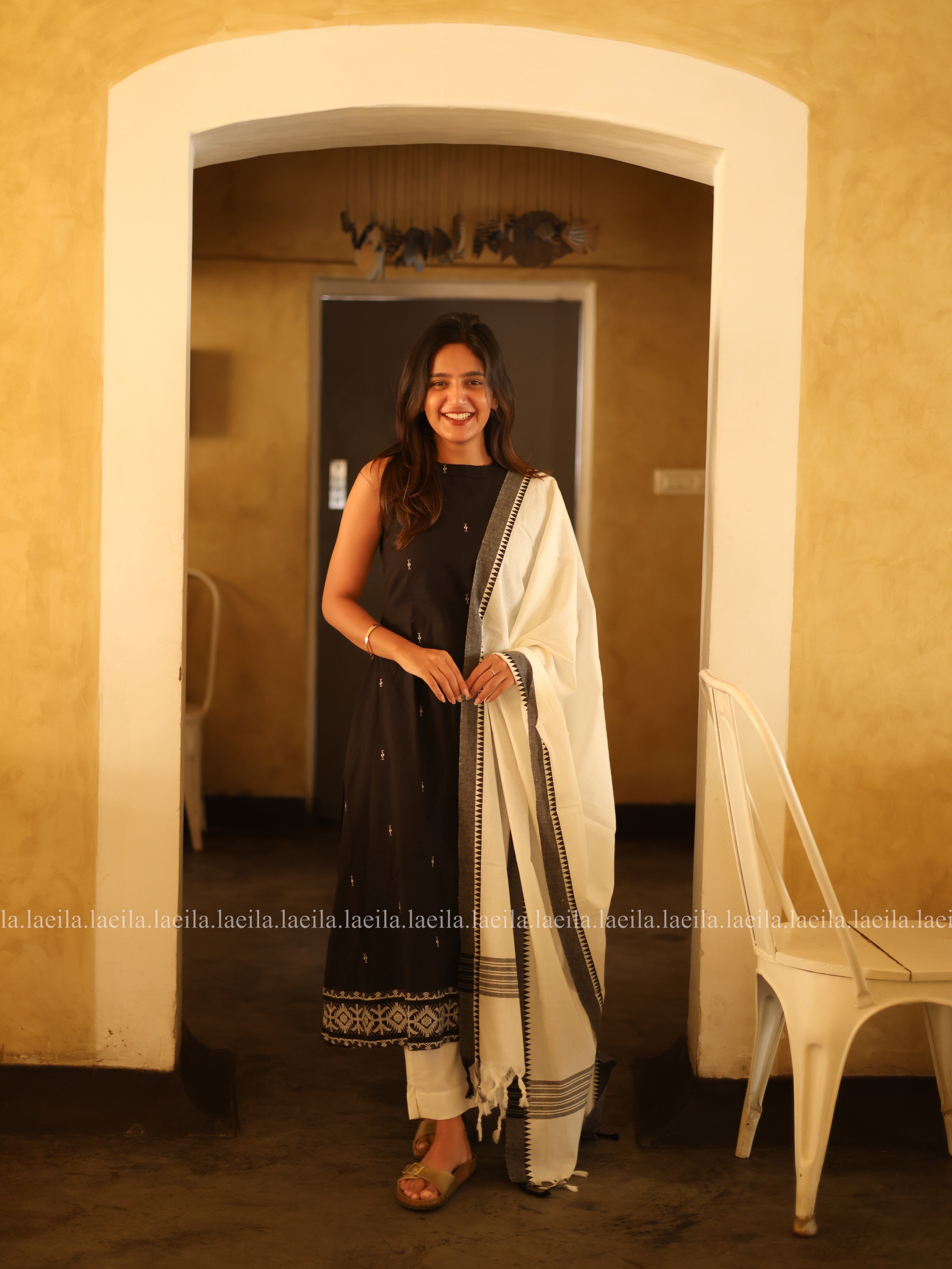 Black Handloom Cotton Kadhambari set